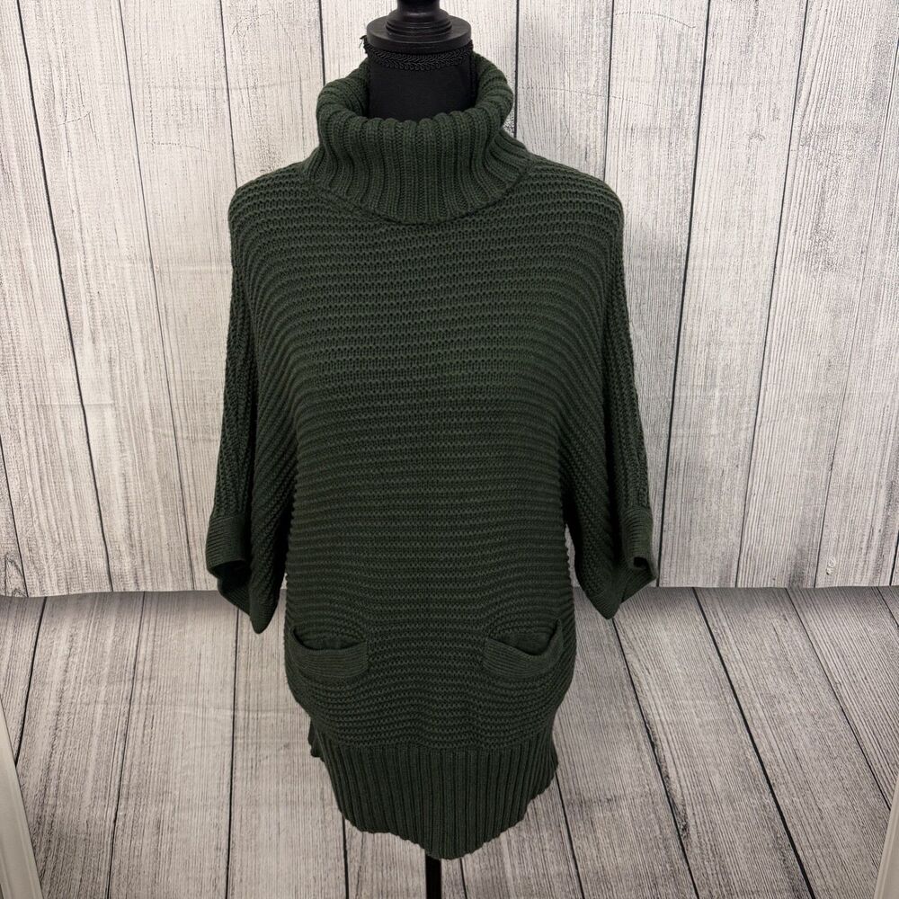 J. Crew Women's Small Olive Green Turtleneck Poncho Chunky Knit Long Sweater